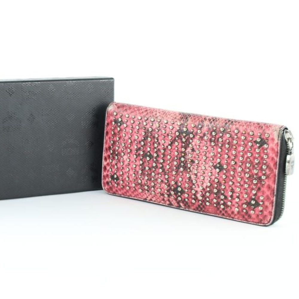 Mcm Studded Python Print Zip Around Wallet 231939 - image 1